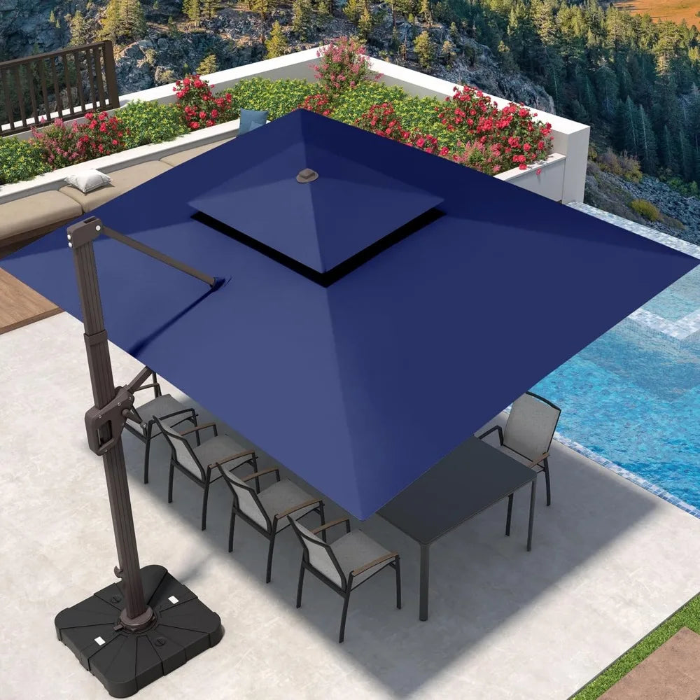9' x 12' Cantilever Patio Umbrella 360°Rotation Rectangular Outdoor Large Offset Umbrellas Double Top Heavy Duty Windproof for G