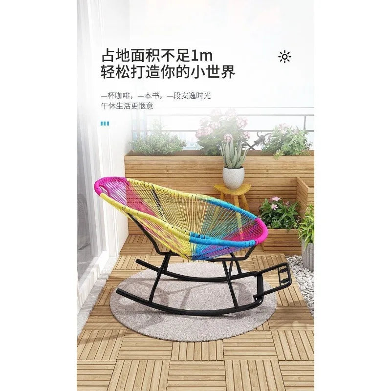 Outdoor courtyard rainbow rocking chair, household balcony rattan chair, casual nap rocking chair, bold and thicker