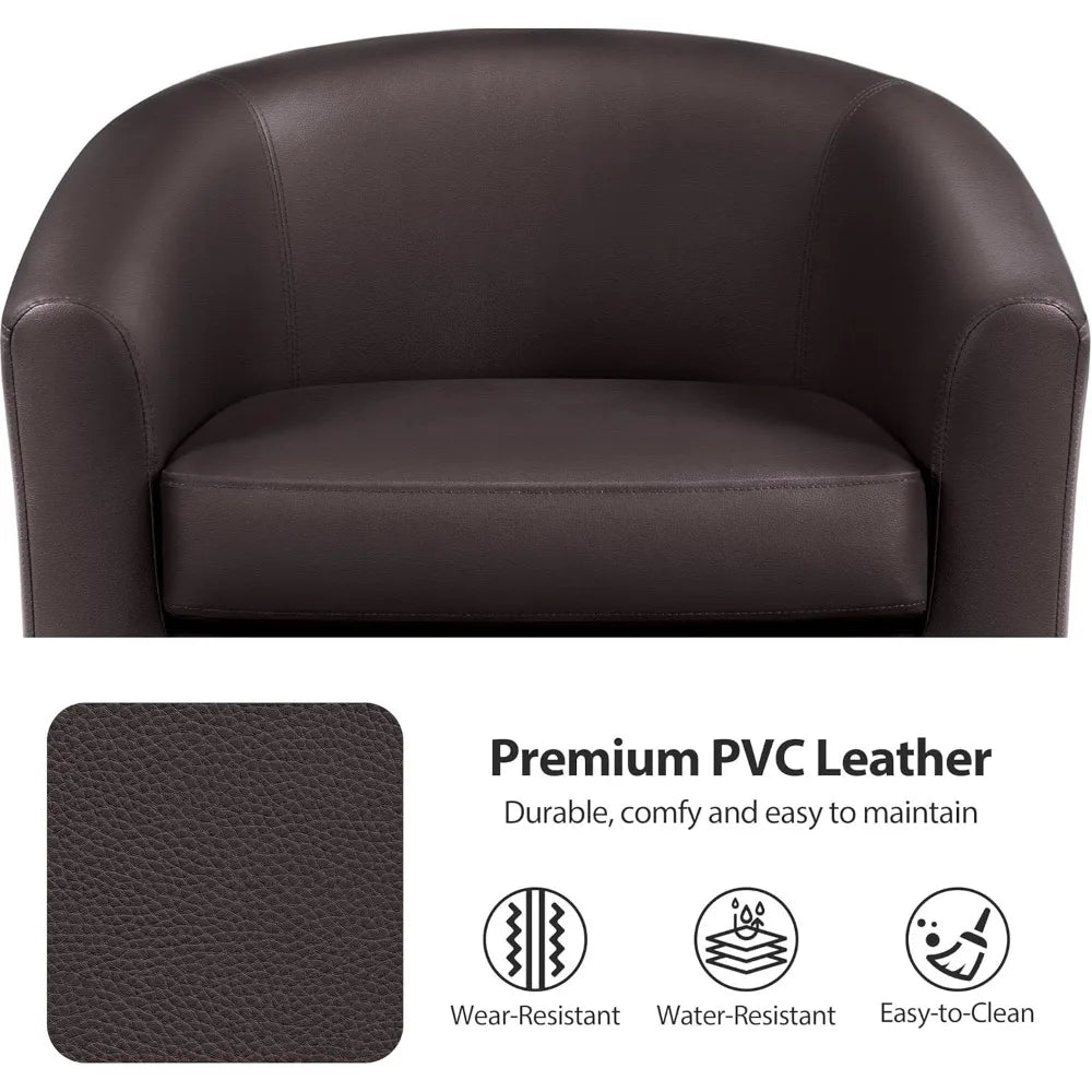 PU Leather Accent Chairs, Modern Barrel Chairs Side Chairs, Comfy Club Chairs with Soft Padded, 2 Chairs for Living Room