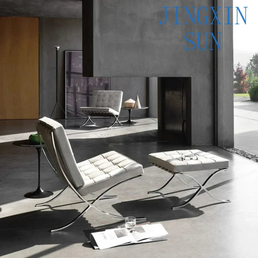 High-end Modern Single Black Accetnt Leather Silla Barcelona Chair Lazy Leisure Lounge Chair Cushion Metal  Creativity