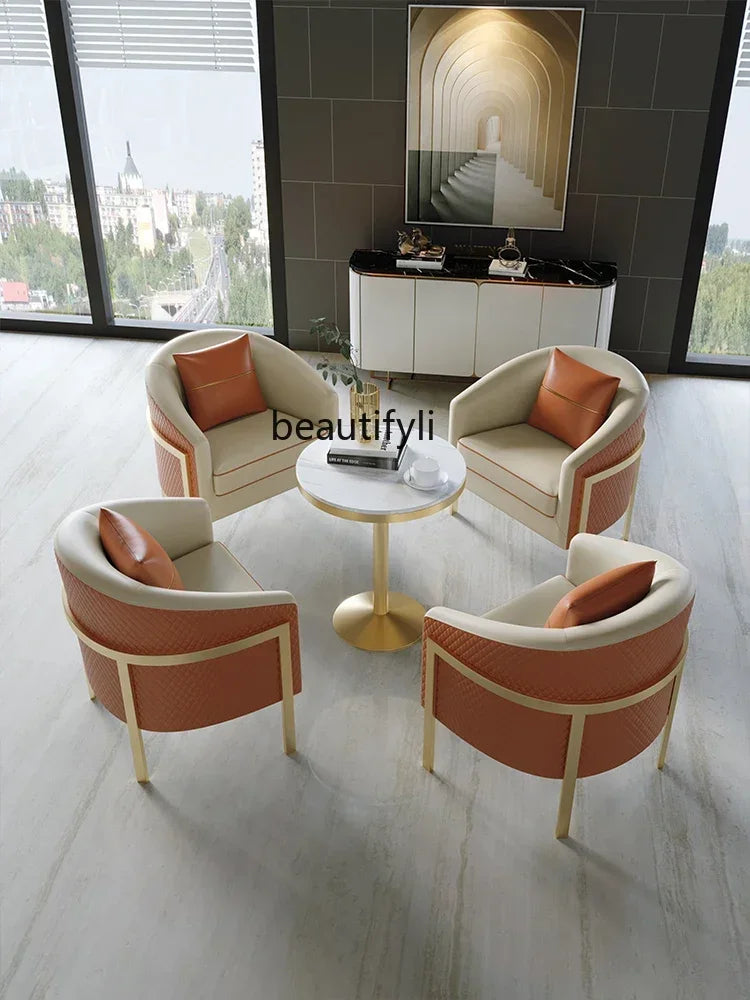 Bureau de vente de luxe léger, table et chaise de négociation, bureau de réception, petit canapé simple, combinaison de table basse