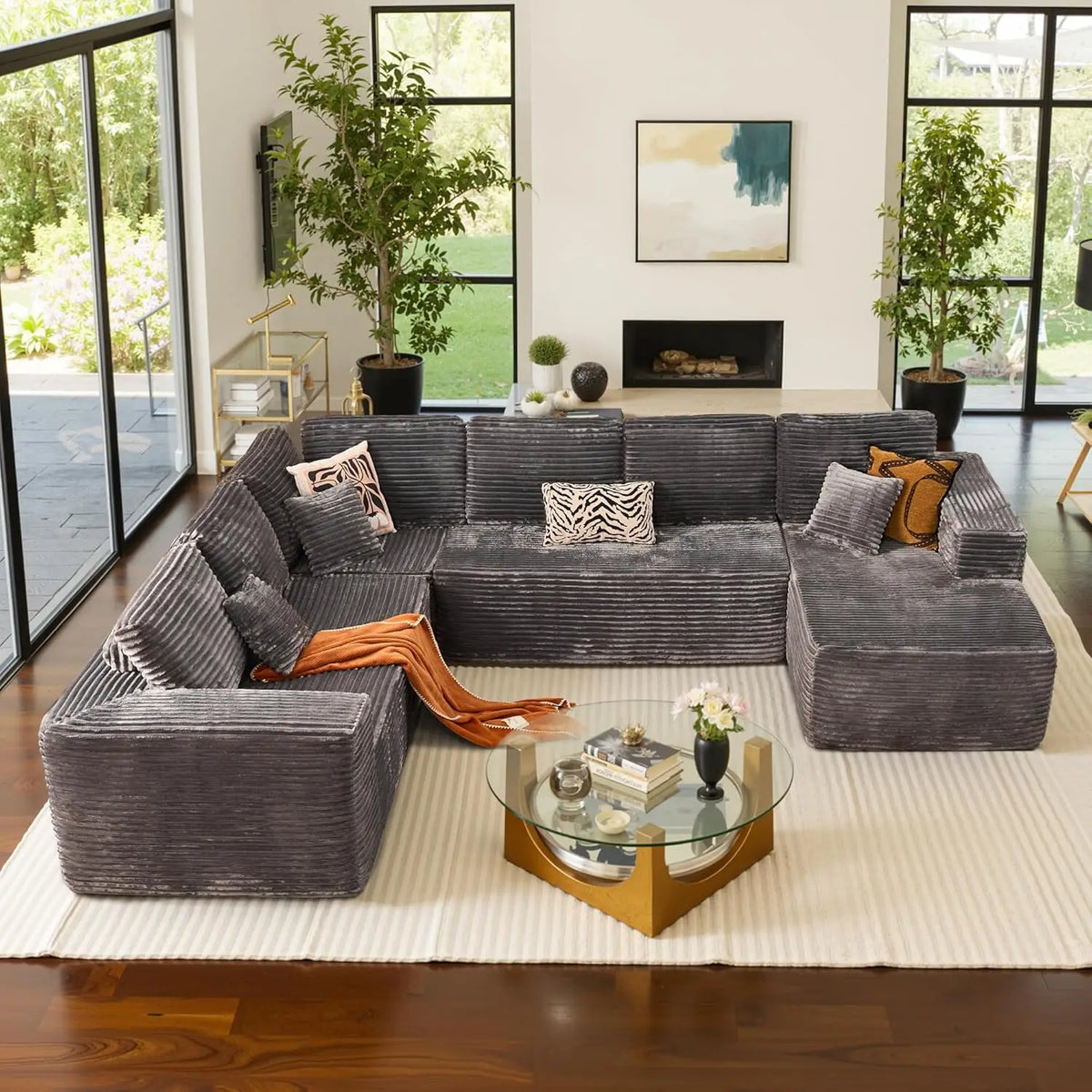 U Shaped Sofa Boneless Couch with Chaise 135