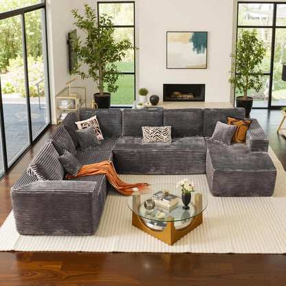 U Shaped Sofa Boneless Couch with Chaise 135" Cloud Modular Sectional Couch for Living Room Big Comfy Couches Set  furniture