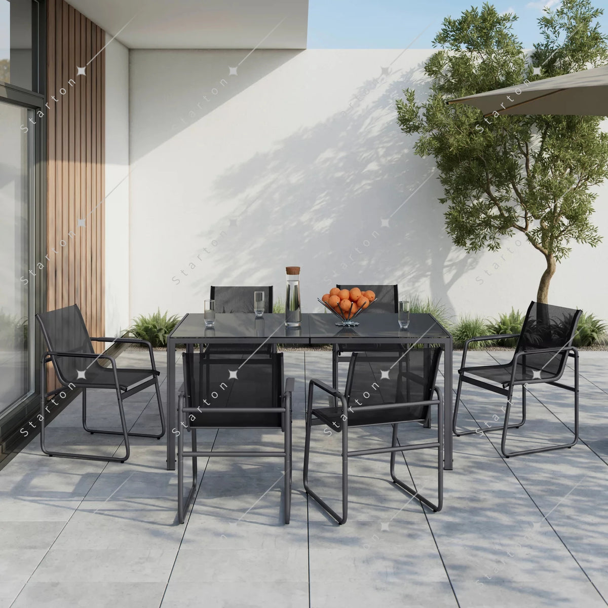 Garden Aluminum Iron Dining Room Chairs Set of 6 Modern Fabric Stackable Living Table Chairs Set