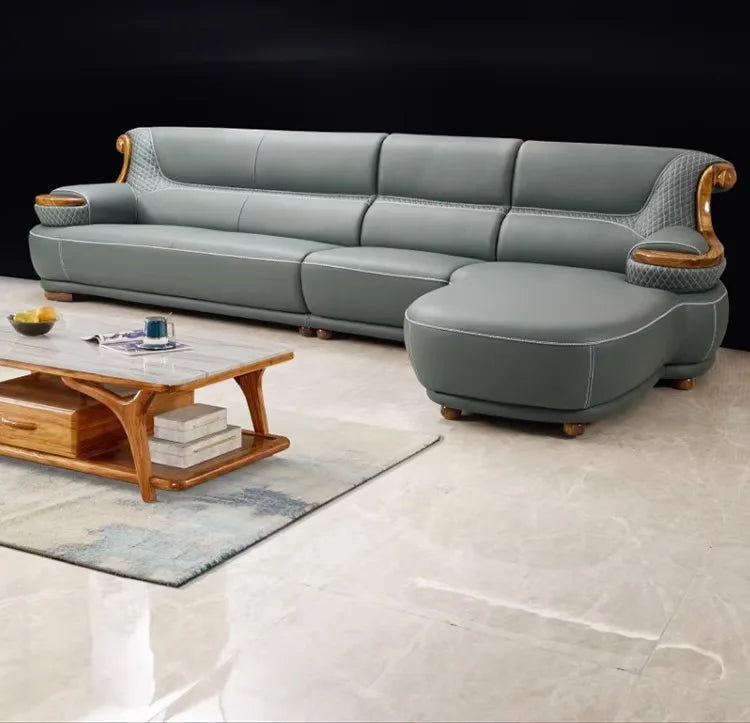 Modern minimalist, ebony leather sofa, new Chinese combination