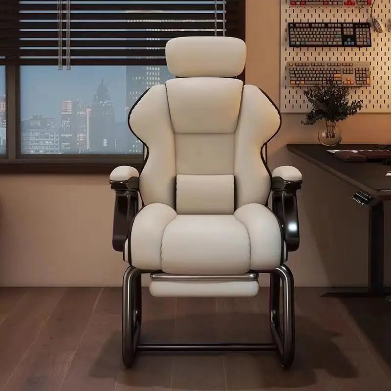 Ergonomic Office Chair with Adjustable Headrest, Latex Seat, Reclining Function & Linked Armrests, Bow Tie Base