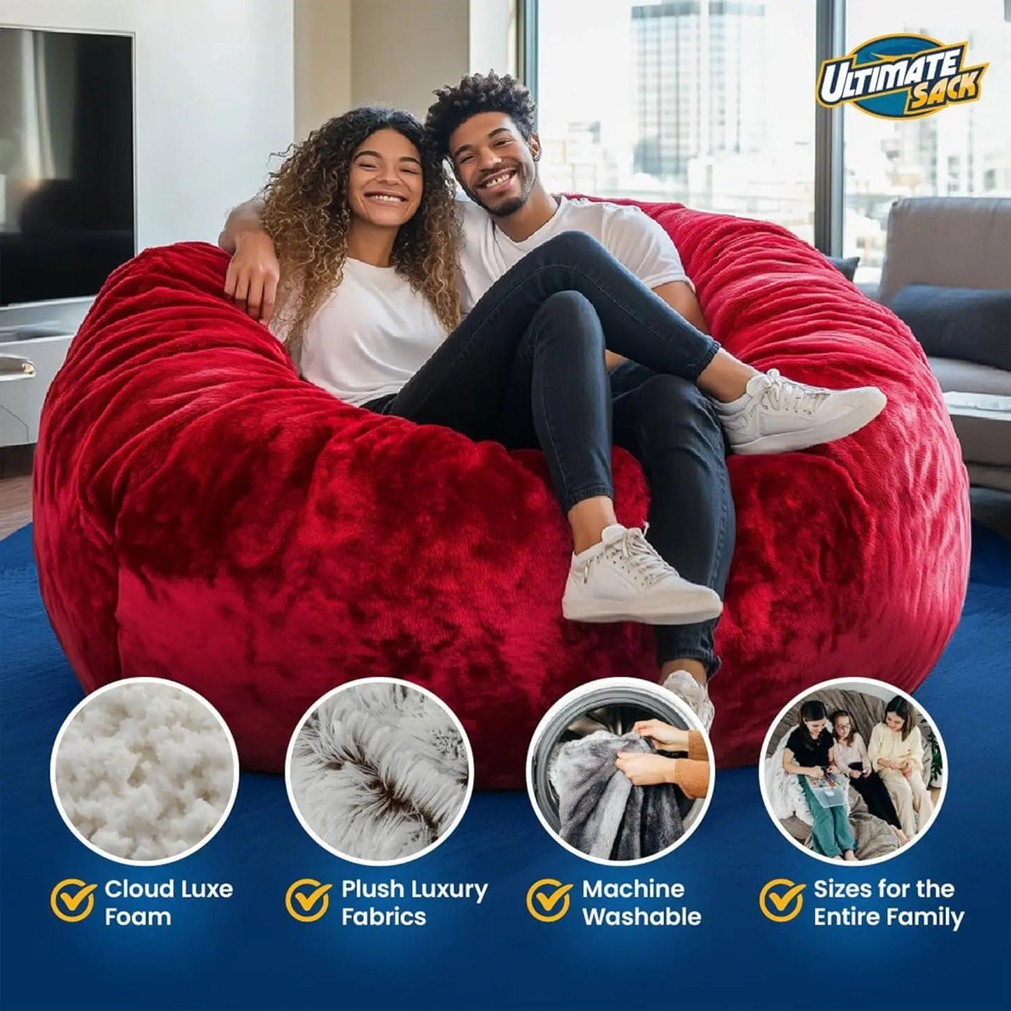 6ft Bean Bag Chair & Footstool, Oversize Bean Bag Chair for Adults, Comfy Chair Bean Bag Couch Lounge Sofa Loveseat, Customized