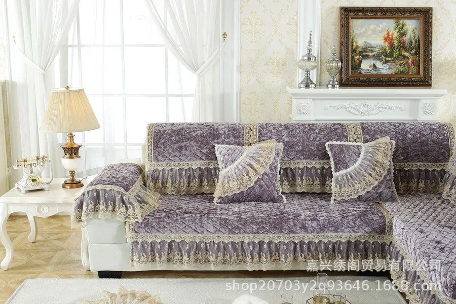 New Model European-style Thick Diamond Velvet Sofa Cover Four Season Universal Anti Slip And Dustproof Solid Color Sofa Cushion