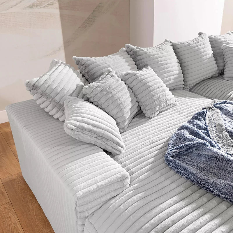 Wide Deep Seat Oversized Loveseat Chaise Compressed Sofa Bed, Fluffy Corduroy Upholstered Cloud Couch Living Room Sofas