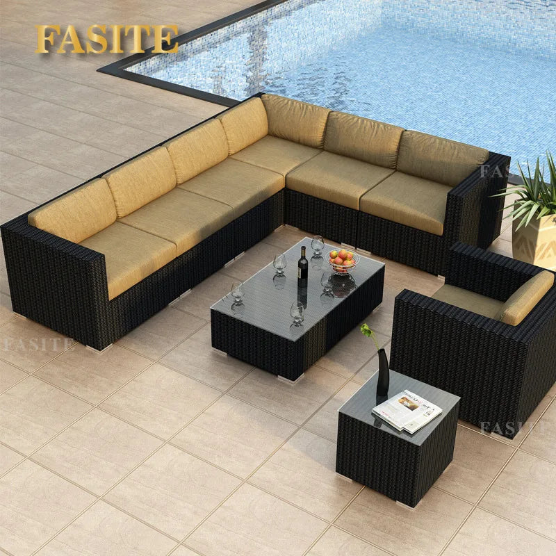 Outdoor rattan sofa combination U-shaped corner courtyard garden balcony hotel