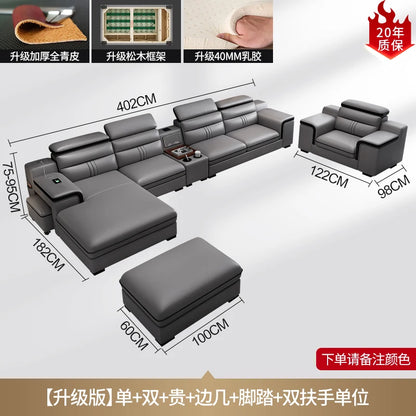Genuine Leather Sofa Cowhide Modern Wireless Charging Smart Audio Sofa Living Room Corner Combination Divano Home Furniture