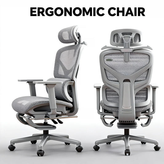 Adjustable Ergonomic Mesh Office Chair, Breathable High Back Computer Desk Chair with 6D Lumbar Support & Retractable Footrest