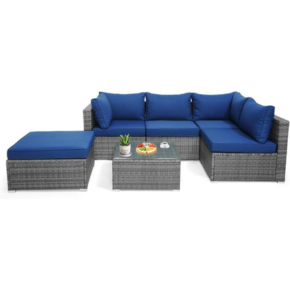 6 Pieces Sectional Patio Furniture Set, Weather Resistant Heavy Duty Outdoor Modular Sofa Set with Soft Padded Cushions
