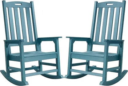 Oversized Outdoor Rocking Chair Set of 2, Porch Rocker with 21" Wide Seat and 32" Tall Backrest, Pre-Assembled with Most Compon