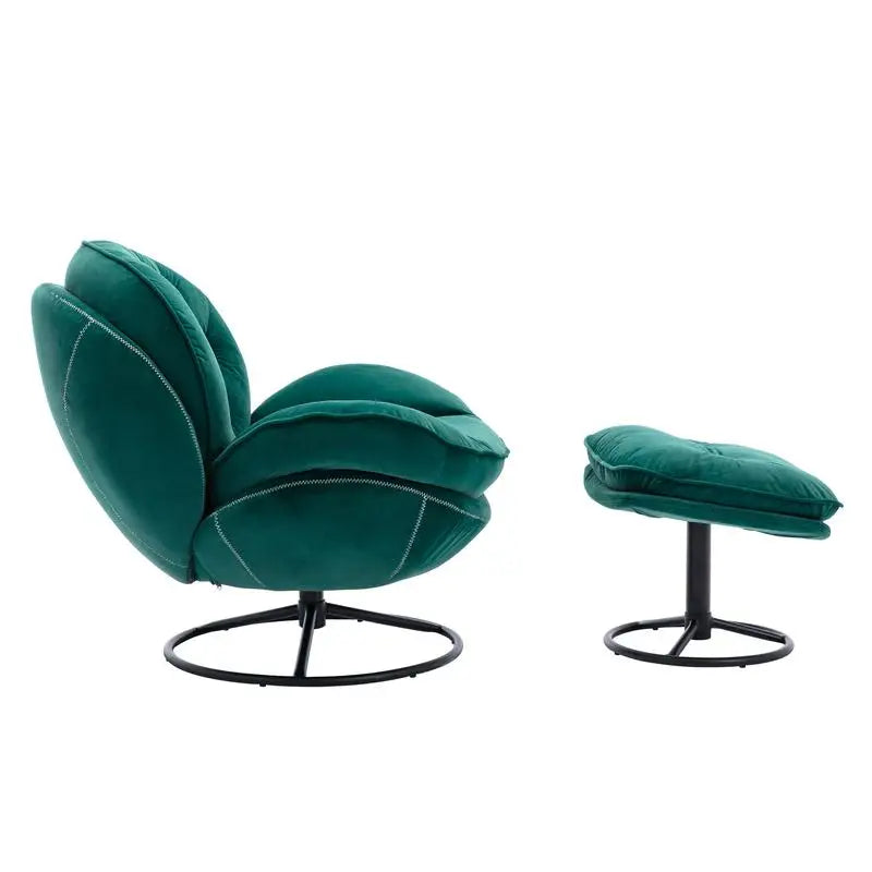 Green Accent Chair with Ottoman for Living Room and TV Viewing