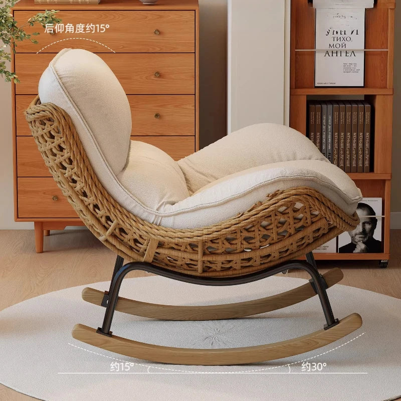 Woven Rattan Rocking Chair for Balcony Lazy Sofa with Comfortable Cushion Leisure Swivel Chairs for Living Room Lobster Chairs