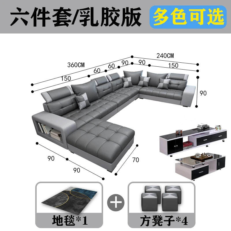New nano three-proof latex leave-in technology fabric sofa living room size modern fully furnished furniture combination