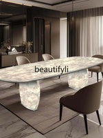 Luminous dining table Jade luxury stone dining table Light luxury large flat-floor villa High-end modern dining table