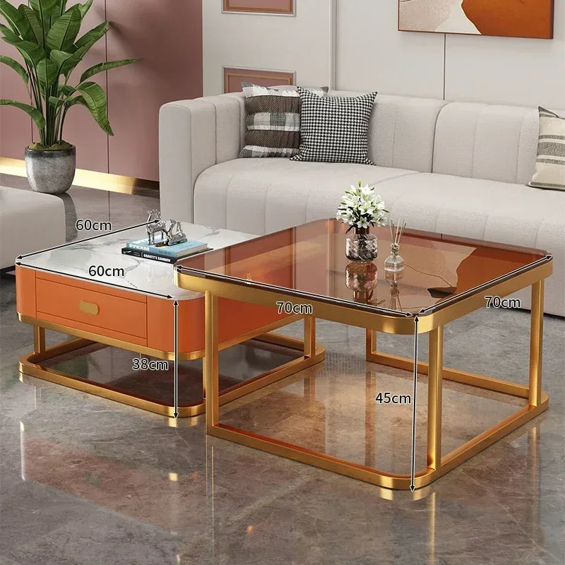 Glass Luxury Coffee Tables Bedside Centre Center Coffee Tables Gold Combination Nordic Basse De Salon Living Room Furniture