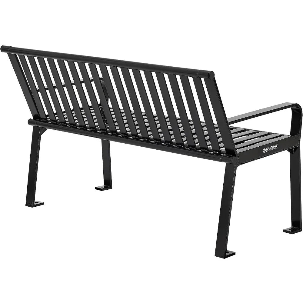 Four Ft Outdoor Park Bench, With Back Vertical Steel, 600 Lbs Capacity Black, Unassembled Heavy Duty Commercial