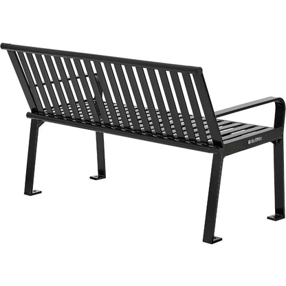 Four Ft Outdoor Park Bench, With Back Vertical Steel, 600 Lbs Capacity Black, Unassembled Heavy Duty Commercial