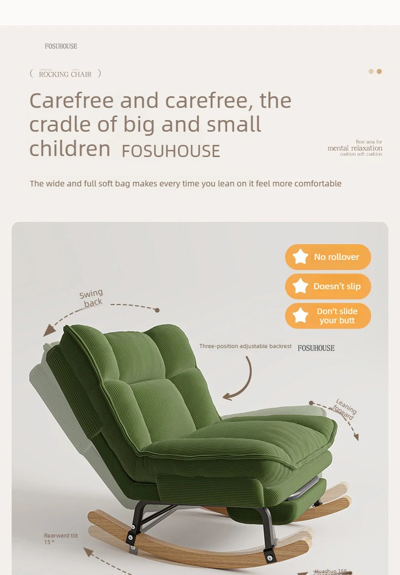 Nordic Widened Living Room Sofas Living Room Adults Can Rocking Single Sofas for Balcony Leisure Corduroy Rocking Lazy Chair