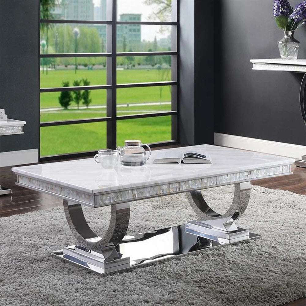 Light luxury marble coffee table stainless steel living room household gold square tea table