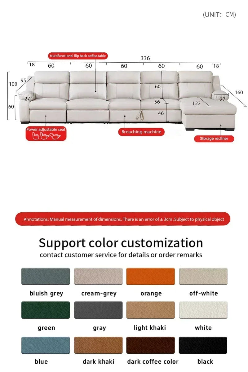 L-shaped Living Room Sofa Leather Electric Recliner Sofa Multi-functional Sofa Bed Folding Small Furniture with Storage Space