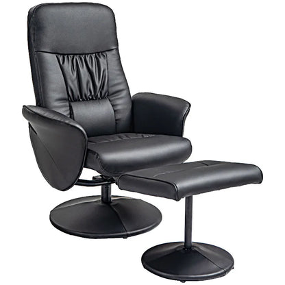 Reclining armchair with footstool, TV armchair, swivel upholstered armchair for living room, bedroom, faux leather, black