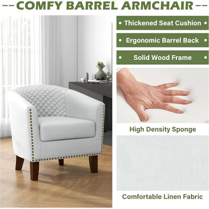Modern Faux Leather Barrel Chair - Comfortable Club Armchair with Upholstered Seat, Nailhead Trim for Living Room, Single Sofa,