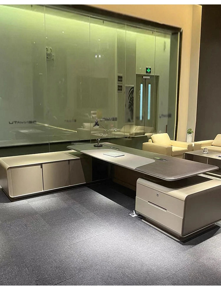 Elegant Light Luxury office desk Modern large high-end design executive desk Minimalist interior escritorio oficina furniture