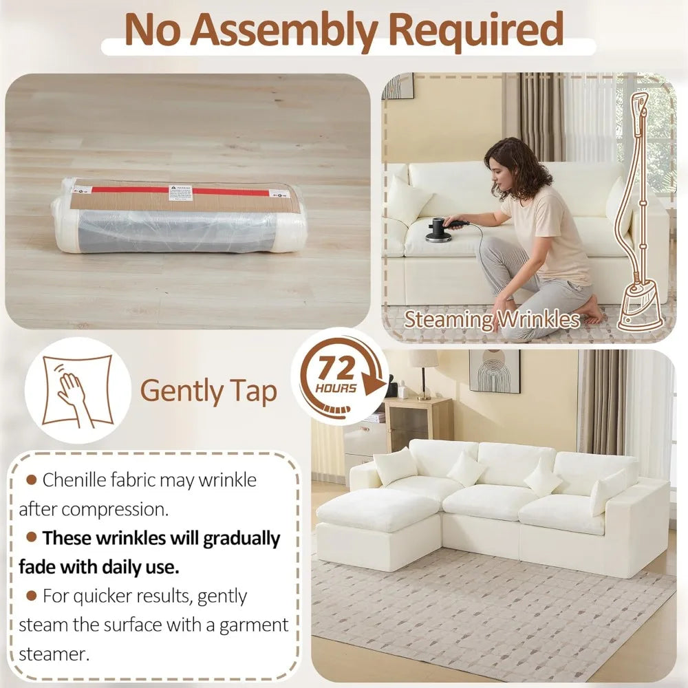 Cloud Boneless 115'' Oversized Sectional Couch with Ottoman Modular Deep Seat Upholstered Convertible Sofa for Comfortable