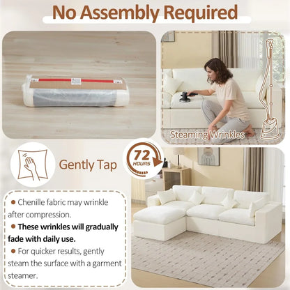 Cloud Boneless 115'' Oversized Sectional Couch with Ottoman Modular Deep Seat Upholstered Convertible Sofa for Comfortable