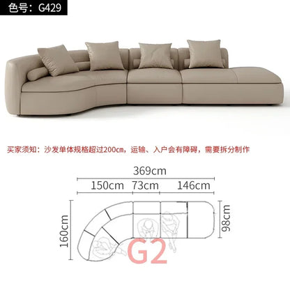 20031A Curved Leather Sofa First Layer Cowhide Semicircle Living Room Italian Modern Simple High-End Elegant