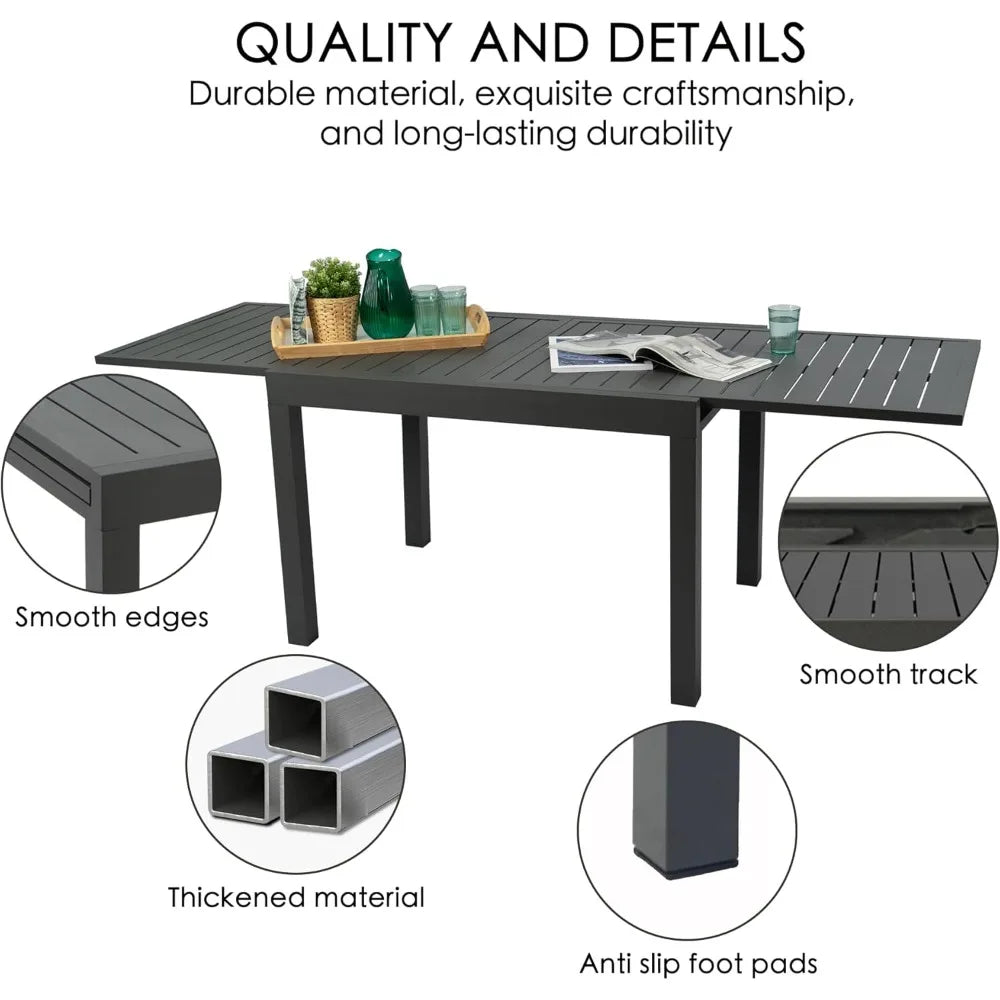 Villa Expandable Patio Dining Table - Adjustable, Aluminum Outdoor Furniture for 4-6 Person, Perfect for Backyard, Porch, Deck,