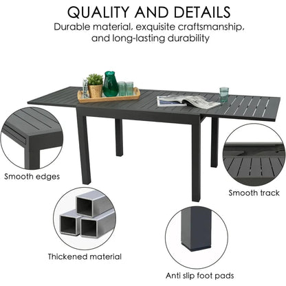 Villa Expandable Patio Dining Table - Adjustable, Aluminum Outdoor Furniture for 4-6 Person, Perfect for Backyard, Porch, Deck,