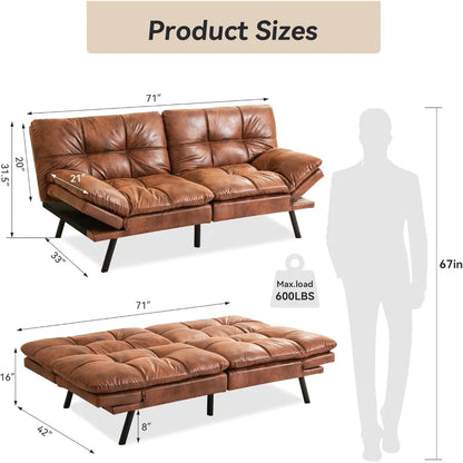 Faux Leather Futon Sofa Bed,Convertible Futon Couch,Memory Foam Loveseat Sleeper Sofa