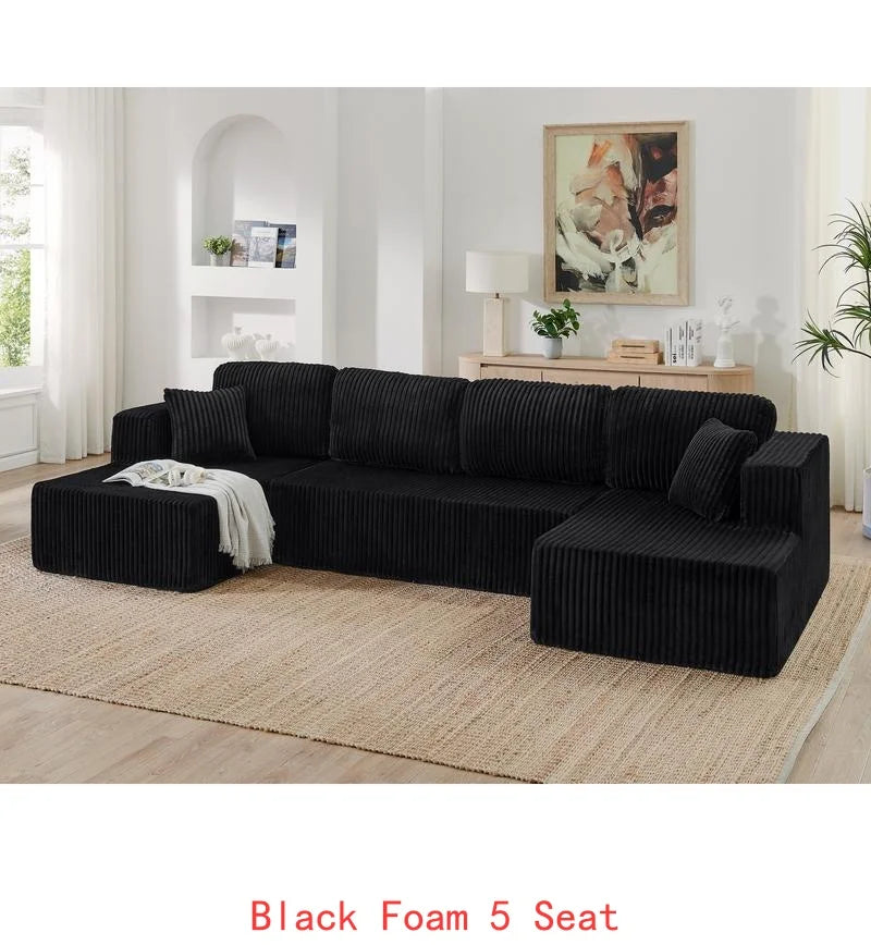 U-Shaped Modular Sectional Sofa, Compressed Modern Minimalist Corduroy Couch, Sleeper Sofa for Living Room and Bedroom, Comfy