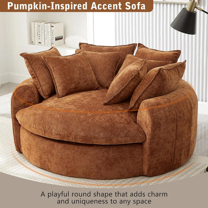 59.8" Modern Round Chaise Sofa Bed, Loaf Sofa with 8 Pillows, Upholstered Boneless Sofa for Living Room, Full-Compressed, Soft