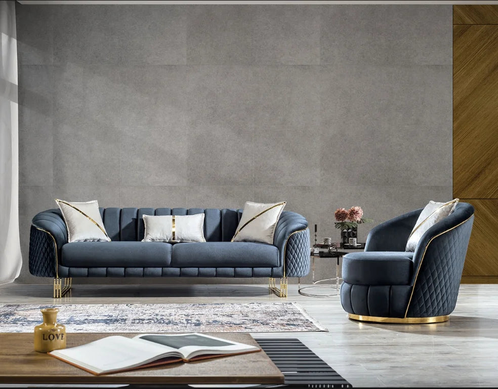 Luxury 2-3 Seater Chesterfield Sofa Hot Sales Gold Stainless Steel Frame Velvet Upholstery Sponge Filling for Hotel Home Use