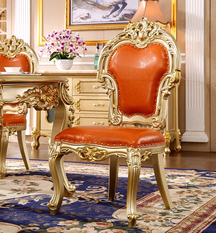 European dining table, all solid wood oval square table, champagne gold, square dining table