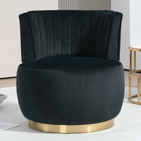 Swivel Barrel Chair, Black Velvet Modern Accent Chair, Round Upholstered Comfy Side Chair, Sherpa Chair With Gold Base For Nurse