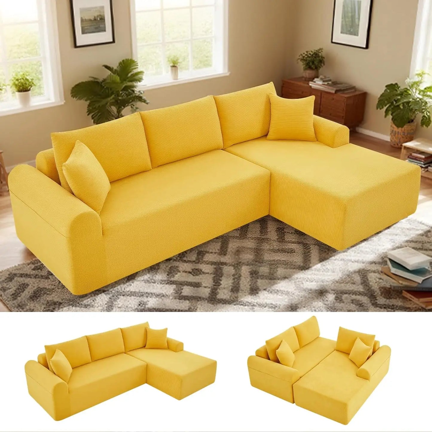 Modular Sectional Sofa With Chaise, Cloud Sectional Couch With Deep Seat, Modular L-Shape Sofa Corduroy Boneless Couch