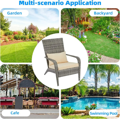 Outdoor Dining Adirondack Rattan Chair with Cushion and Pillow 2 Pieces Outdoor Wicker Patio Chairs