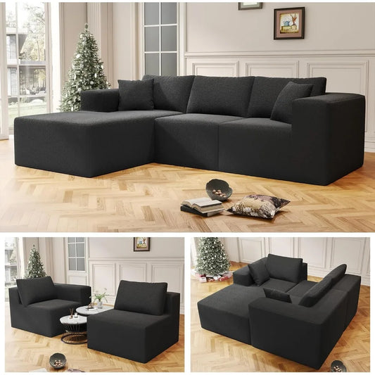131" Modular Sectional Couch, Luxury Couches for Living Room, Corduroy Sofa with Chaise Lounge Comfy