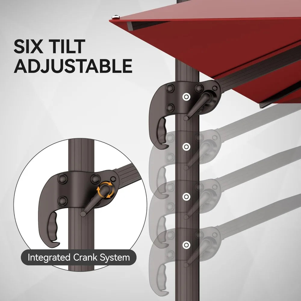 9x12FT Cantilever Patio Umbrella - Heavy Duty Double Layer Offset Design with 360° Rotation, Large Rectangle Sun Shade Umbrella