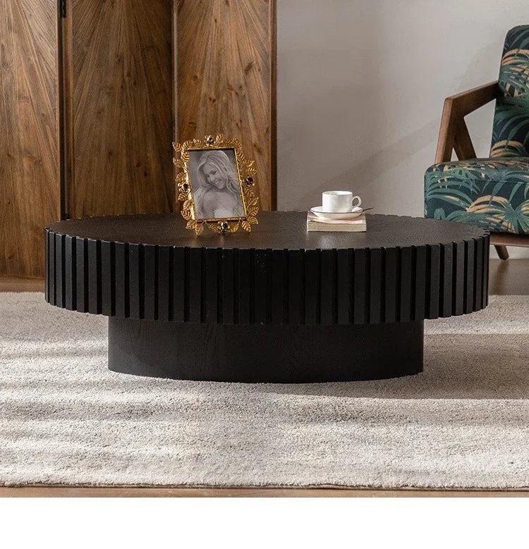 DIGGERA Round Coffee Table For Living Room with Solid Wood Veneered, Circle Center Table Accent Tea Table for Apartment