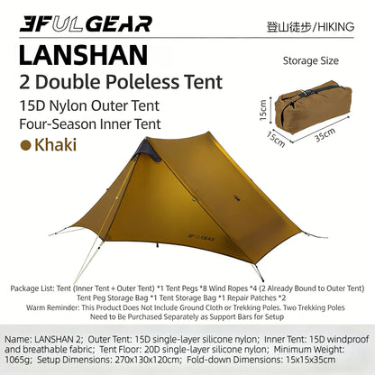 LanShan 2 3F UL GEAR 2 Person 1 Person Outdoor Ultralight Camping Tent 3 Season 4 Season Professional 15D Silnylon Rodless Tent