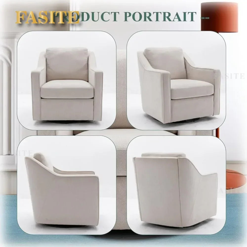Premium Living Chair Fabric Leisure Armchair With Innerspring Seat Cushion Lumbar Pillow Metal Base Swivel Accent Chair