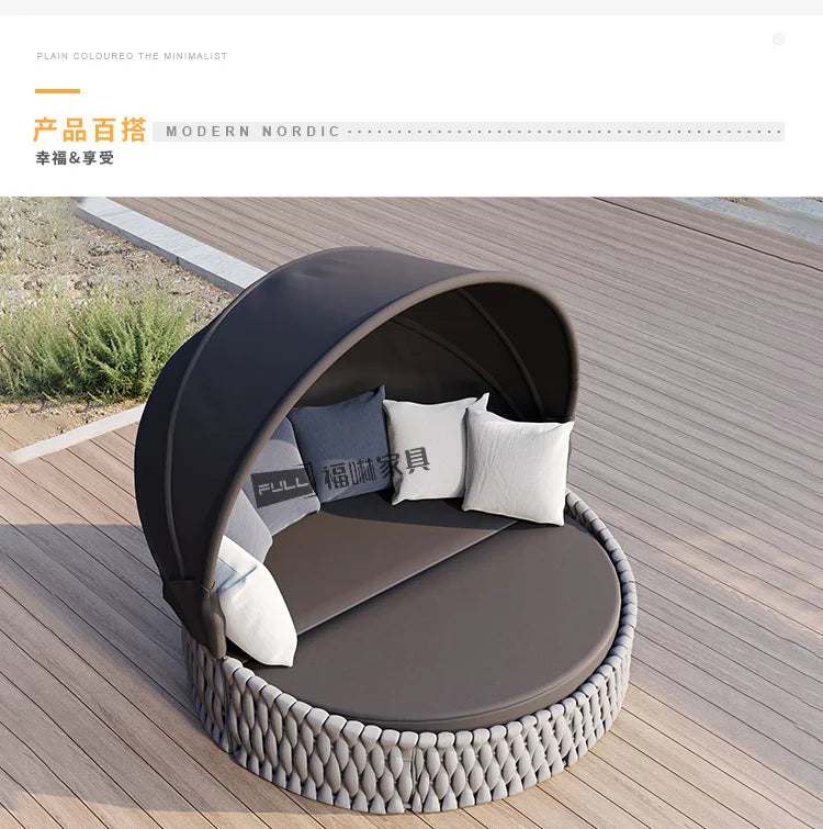 Outdoor Rattan Aluminum Alloy Lounge Bed Leisure Hotel Beach Open-Air Sofa Recliner Set
